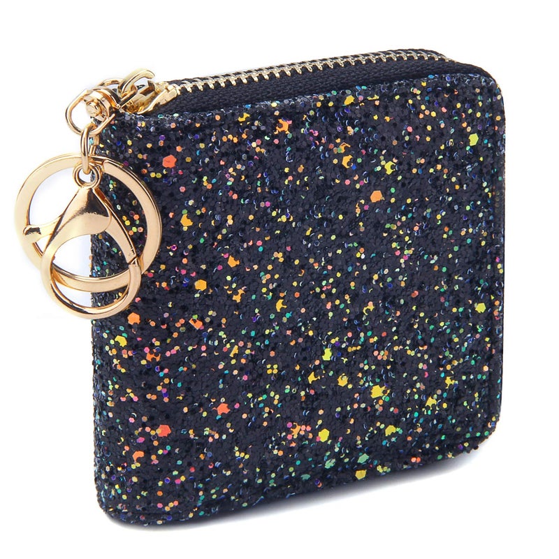 GEEAD Small Glitter Wallet for Women Girls Mini Coin Purse Pouches with Key Ring for Christmas - Image 1